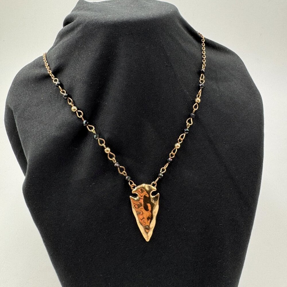 Arrowhead Pendant Necklace W/ Black Beaded Chain  Boho Chic Statement Jewelry